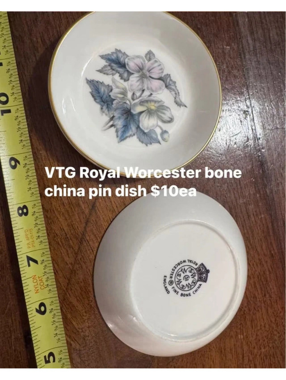 Vintage Royal Worcester "Woodland" (Dogwood/Violet) pattern bone china pin dish